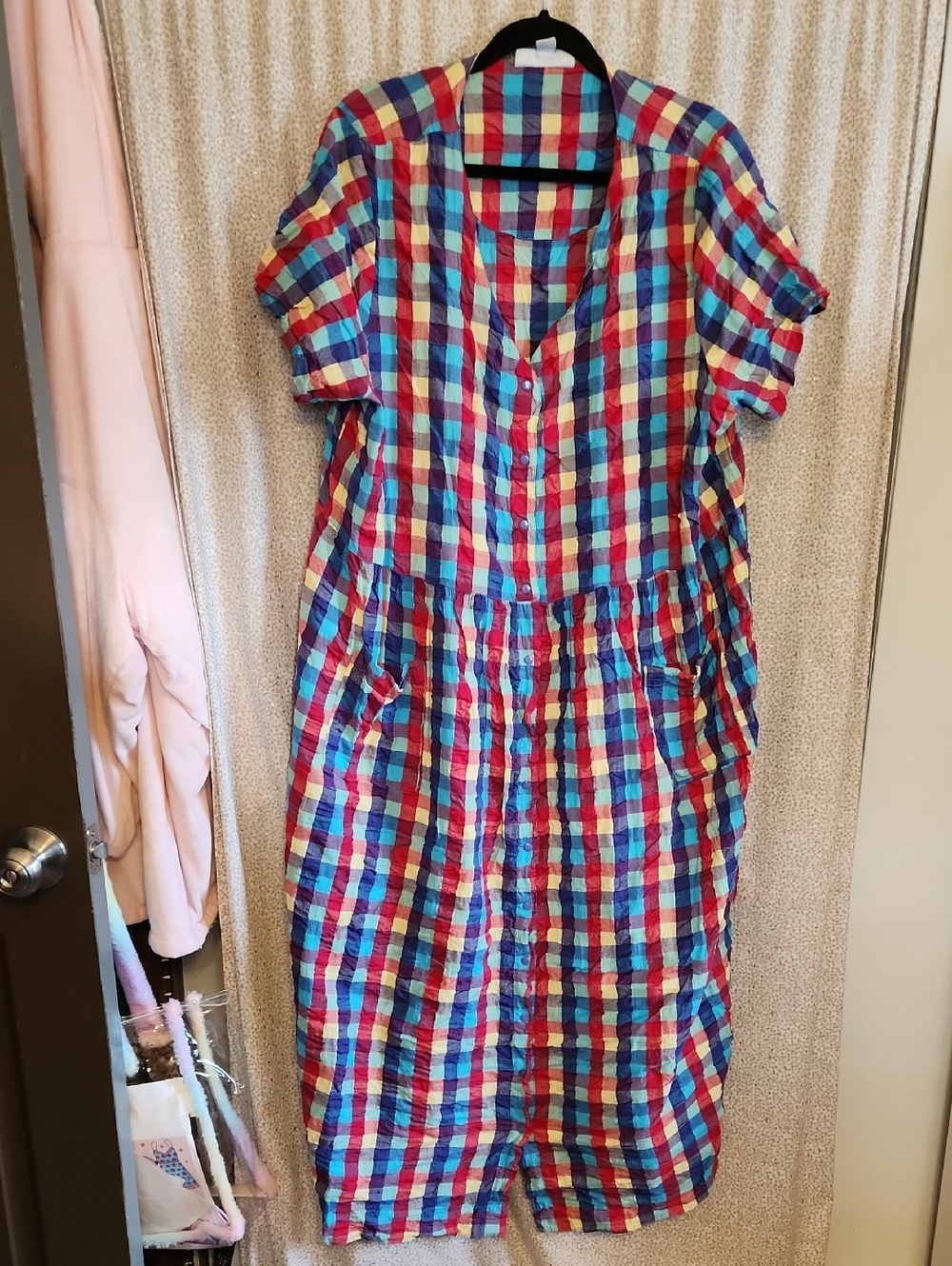 Only Necessities Cotton Multicolor Plaid Button-Front Midi Dress